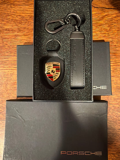 Porsche Crest Dual Leather keychain Black