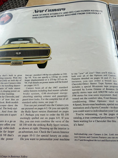 Vintage Chevrolet Camaro Full Line brochure SS Ect