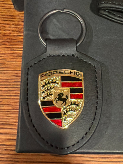 Porsche Crest Dual Leather keychain Black