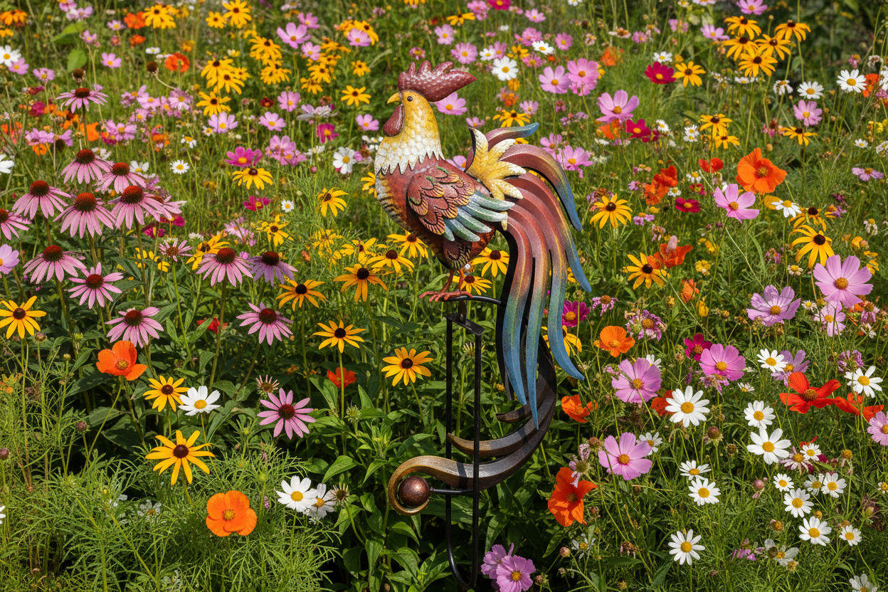 Rustic Rooster Balance Rocker Garden Stake 59 inch